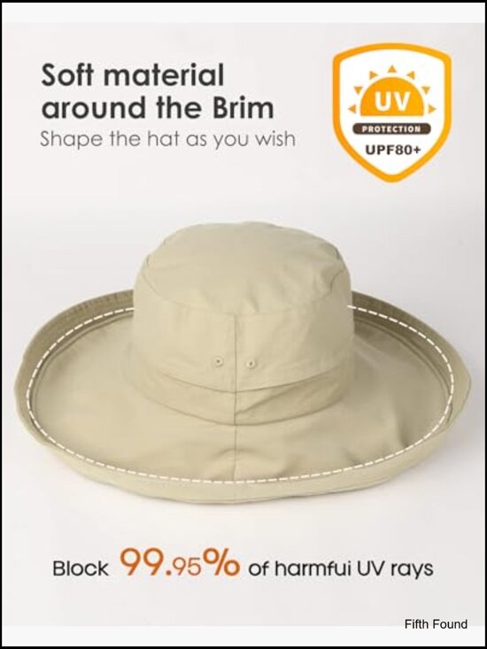 Wide Brim Sun Hat with Ponytail Hole, Foldable, Cotton, Adjustable main image 6